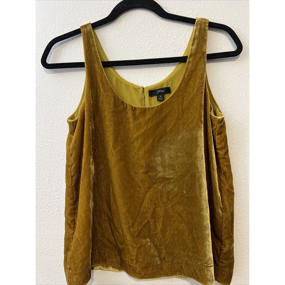 J. Crew Velvet Tank‎ Top Womens 0 Mustard Yellow Lined Sleeveless Autumn Fall